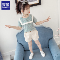 罗蒙女童套装2019新款夏两件套洋气中大童时髦短袖T恤短裤可爱潮