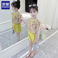 罗蒙女童套装夏装2019新款儿童蕾丝两件套女孩公短裤韩版洋气