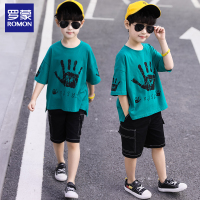 罗蒙童装男童套装印花短袖T恤五分裤短裤两件套韩版潮2019新款夏