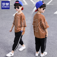 罗蒙童装男童套装2019新款夏男孩宽松T恤休闲束脚裤两件套韩帅潮