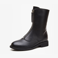 达芙妮2019网红同款潮酷短靴前拉链机车靴平底系带马丁靴