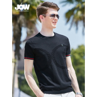 JOW/乔沃夏季针织短袖T恤男时尚提花半袖体恤衫圆领徽章纯色上衣