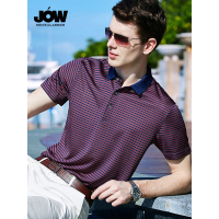 JOW/乔沃桑蚕丝T恤男短袖夏季商务中年冰丝体恤翻领条纹薄款上衣