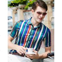 JOW/乔沃桑蚕丝衬衫男短袖丝绸夏季欧美时尚印花薄款男士真丝衬衣