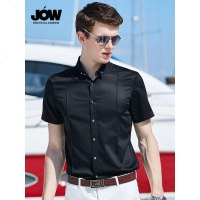 JOW/乔沃夏季黑色短袖衬衫男休闲方领纯色半袖衬衣时尚商务上衣