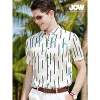 JOW/乔沃真丝衬衫男士短袖夏季桑蚕丝时尚条纹方领休闲中青年衬衣