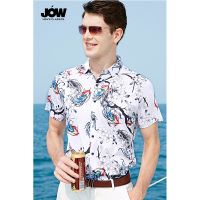 JOW/乔沃百鸟争艳印花双丝光棉短袖衬衫男士寸衫