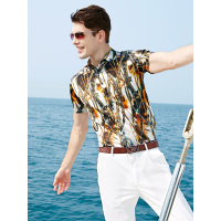 JOW真丝93%桑蚕丝短袖衬衫男士经典印花