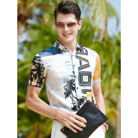 真丝93桑蚕丝JOW短袖衬衫英文印花衬衣