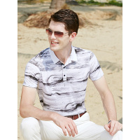 JOW乔沃经典流苏条纹短袖T恤翻领男士