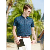 JOW暗纹印花桑蚕丝翻领T恤