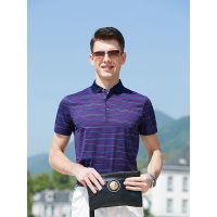 JOW翻领桑蚕丝冰丝短袖T恤拼接双色条纹