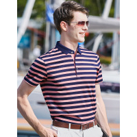 乔沃JOW桑蚕丝经典配色短袖T恤男士翻领polo薄款