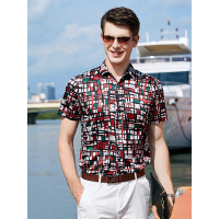 93%桑蚕丝真丝短袖衬衫男士JOW翻领衬衣薄款