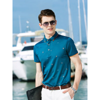 乔沃30%桑蚕丝精英男士的选择经典刺绣短袖T恤翻领薄款