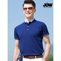 乔沃经典保罗衫双色领湛蓝色翻领短袖T恤