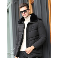 JOW乔沃 大毛领加绒棉服加长款厚款冬季棉衣