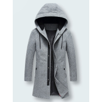 雪中飞男士秋冬新款毛呢大衣中长款连帽潮流修身呢子外套