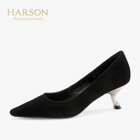 HARSON/哈森 尖头反绒皮纯色女鞋低跟浅口单鞋HL90901