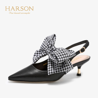 HARSON/哈森 尖头软面皮蝴蝶结女鞋后空鞋HM90701
