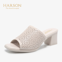 HARSON/哈森 露趾软面皮镂空女鞋穆勒鞋HM92419