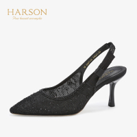 HARSON/哈森 尖头水钻女鞋高跟后空鞋HM97112