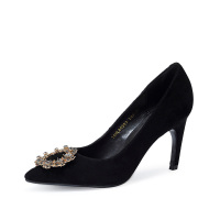 HARSON/哈森 尖头反绒皮水钻女鞋浅口高跟单鞋HL80503