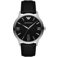 阿玛尼(EMPORIO ARMANI)黑色皮带复古手表男 时尚新款腕表