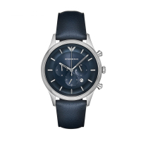 阿玛尼手表 日历显示时尚钢带男士石英腕表 AR11018 蓝色