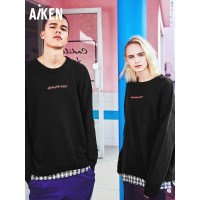 aiken/爱肯2019春季新款宽松套头纯色卫衣男情侣长袖套头衫