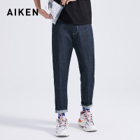 aiken/爱肯牛仔九分裤男 小脚休闲裤破洞9分裤水洗复古男士牛仔裤