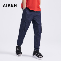 aiken/爱肯工装裤男潮牌束脚裤男士休闲裤宽松小脚裤牛仔工装裤男