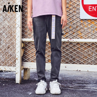aiken/爱肯牛仔裤男款休闲宽松复古深色牛仔裤长裤子