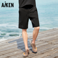aiken/爱肯休闲短裤黑色男生中裤宽松直筒薄运动休闲短裤【夏】