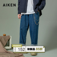 aiken/爱肯2019秋新款复古休闲宽松牛仔裤 阔腿裤潮流长裤男