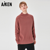 aiken/爱肯2018冬季新款宽松长绒半高领情侣针织衫毛衣女