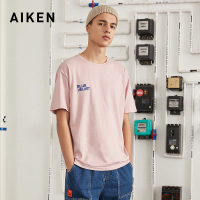 aiken/爱肯2019新款T恤短袖潮流学生夏季新 纯棉圆领短袖刺绣印花