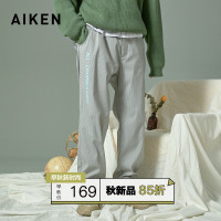aiken/爱肯2019秋新款宽松条纹阔腿裤日系抽绳束脚裤潮流休闲裤男