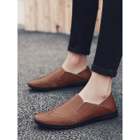 英伦班纳(ENLEN&BENNA2019新款男士透气真皮休闲皮鞋软底豆豆鞋潮流青年懒人鞋驾车鞋子