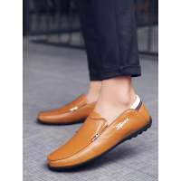 英伦班纳(ENLEN&BENNA)新款休闲鞋男耐磨透气真皮皮鞋平底防滑豆豆鞋男潮流百搭套脚手工鞋