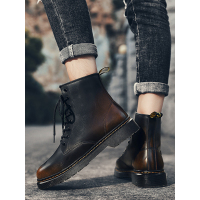 英伦班纳(ENLEN&BENNA)马丁靴男秋冬季英伦风系带机车短靴骑士靴潮流中帮黑色皮靴