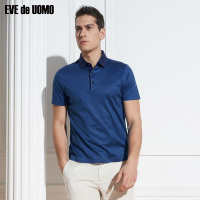 依文男装2018夏季轻薄T恤商务休闲半袖polo衫蓝色EF661582