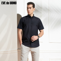 依文纯棉黑色衬衫短袖 ins潮男 网红衬衫男 百搭寸衫潮ED650110