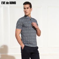 依文男装商务时尚图腾印花棉麻T恤短袖男EF650322