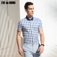 依文格子商务时尚T恤男 衬衫领短袖开衫T恤EF660061