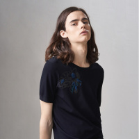 诺丁山男士夏季时尚混纺短袖T恤修身藏蓝色圆领T恤衫NF670822