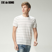 依文男士短袖针织衫浅色条纹打底衫舒适透气短袖T恤衫EF680212