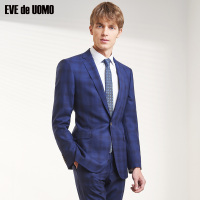 依文蓝色西装男 羊毛格子西装EA590042