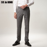 依文秋款灰色格子纯羊毛西裤官方男士商务休闲长裤直筒裤EB780002
