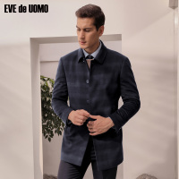 依文羊毛大衣男 长款冬天 冬装中长款暗格纹毛呢外套